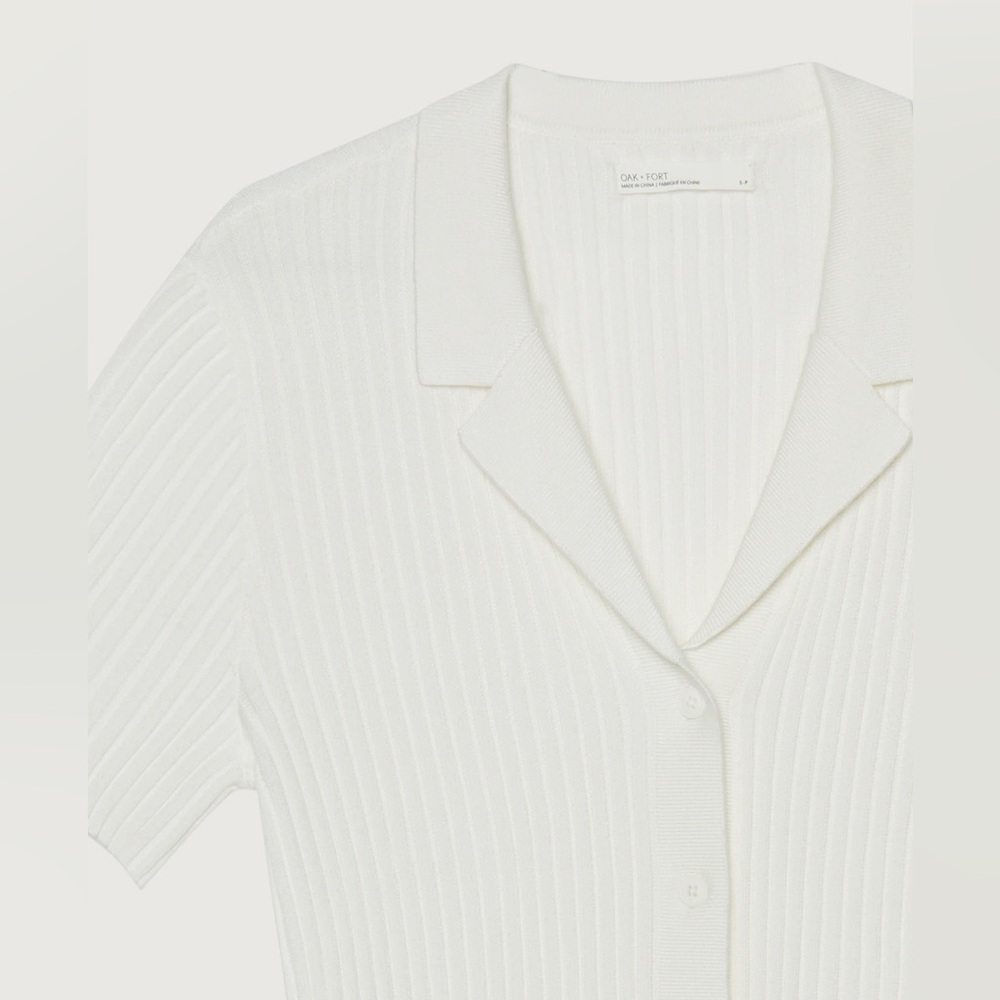 OAK + FORT Cream Ribbed Button-Down Shirt - Picture 3 of 7